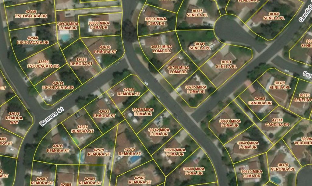 HOA map with lot lines, address and aerial imagery